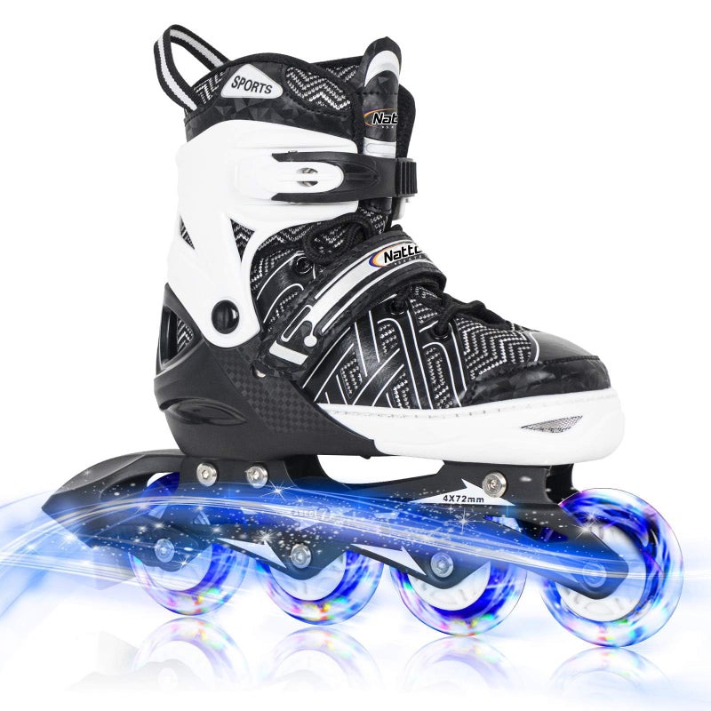 Nattork Adjustable Inline Skates for Big Boys Youth with Light up Wheels - Black Youth Blade Roller for Beginners Teen Size 5 6 7 8 Ages 11 12 13 14 15 - Image 1